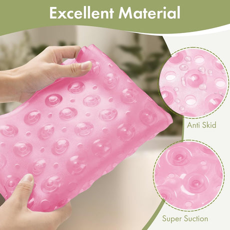 AmazerBath Clear Pink non-slip bathtub mat material and suction cup details