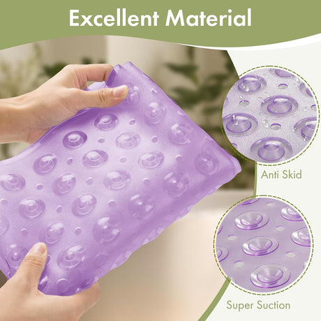 AmazerBath Clear Purple non-slip bathtub mat material and suction cup details