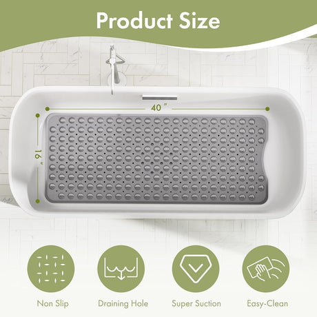 AmazerBath Grey non-slip bathtub mat 40 x 16 inch dimensions