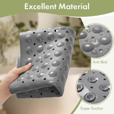 AmazerBath Grey non-slip bathtub mat material and suction cup details