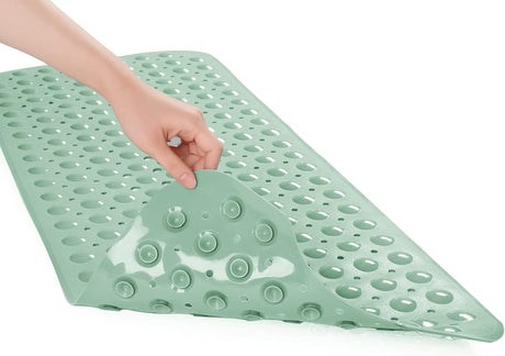 AmazerBath Mint Green non-slip bathtub mat with drainage holes and anti-slip texture
