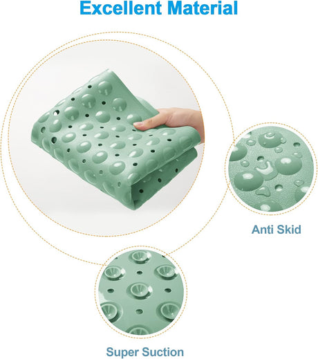 AmazerBath Mint Green non-slip bathtub mat material and suction cup details
