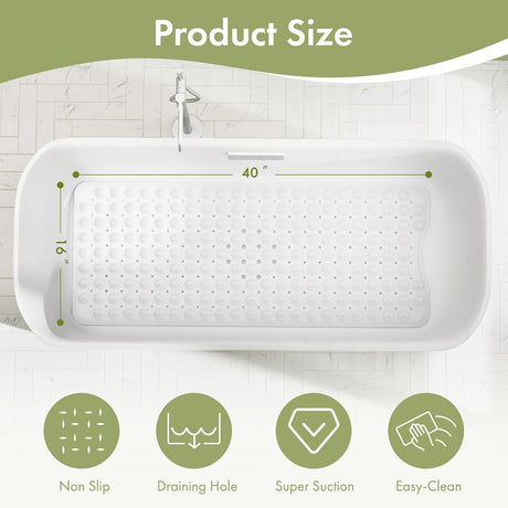 AmazerBath White non-slip bathtub mat 40 x 16 inch dimensions