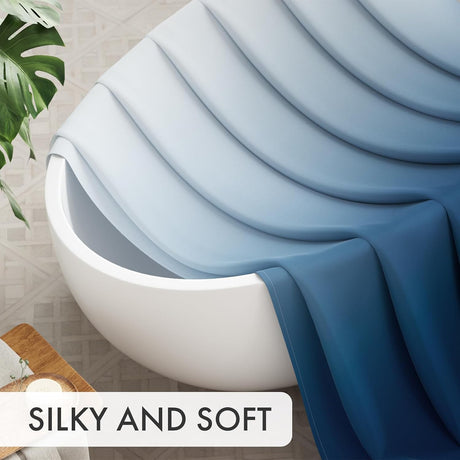 AmazerBath Ombre Shower Curtain with 12 Rings in Blue, product detail image highlighting the design and key features.