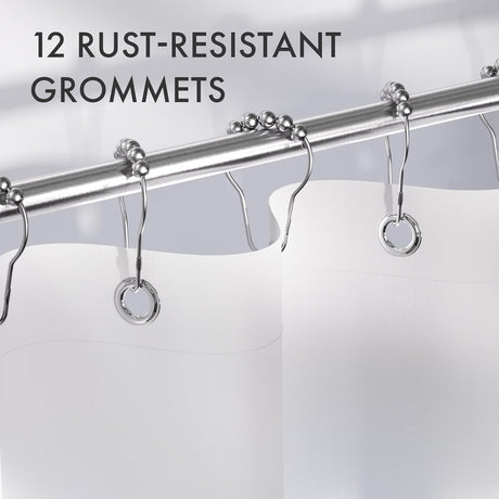 AmazerBath Ombre Shower Curtain with 12 Rings in Blue, product detail image highlighting the design and key features.