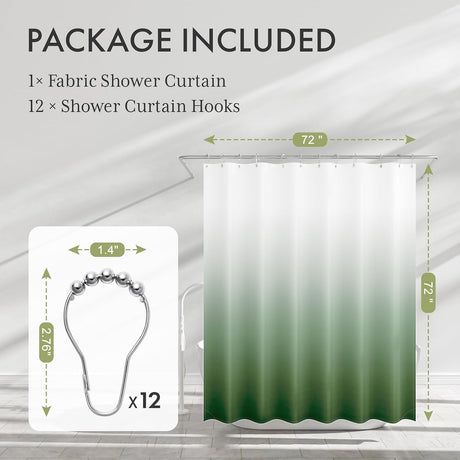 AmazerBath Ombre Shower Curtain with 12 Rings in Green, product detail image highlighting the design and key features.