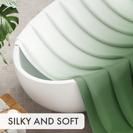 AmazerBath Ombre Shower Curtain with 12 Rings in Green, product detail image highlighting the design and key features.