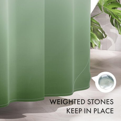 AmazerBath Ombre Shower Curtain with 12 Rings in Green, product detail image highlighting the design and key features.
