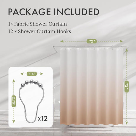 AmazerBath Ombre Shower Curtain with 12 Rings in Khaki, product detail image highlighting the design and key features.