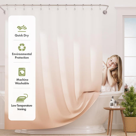 AmazerBath Ombre Shower Curtain with 12 Rings in Khaki, product detail image highlighting the design and key features.