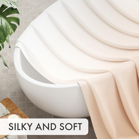 AmazerBath Ombre Shower Curtain with 12 Rings in Khaki, product detail image highlighting the design and key features.