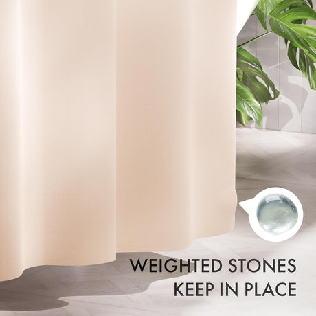 AmazerBath Ombre Shower Curtain with 12 Rings in Khaki, product detail image highlighting the design and key features.