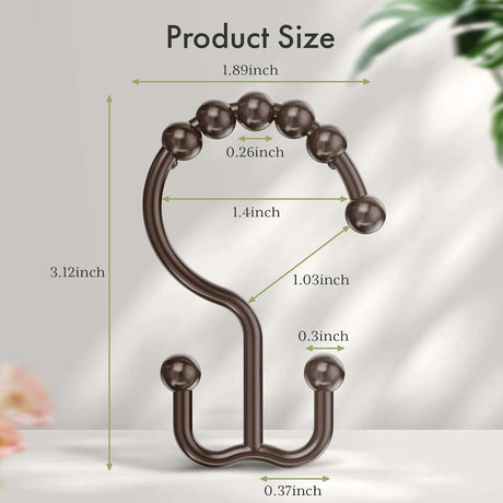 AmazerBath Brown plastic double shower curtain hooks, set of 12, product detail view.