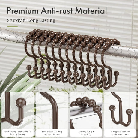 AmazerBath Brown plastic double shower curtain hooks, set of 12, product detail view.