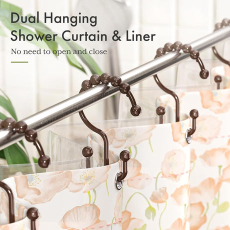 AmazerBath Brown plastic double shower curtain hooks, set of 12, product detail view.