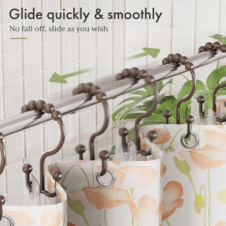 AmazerBath Brown plastic double shower curtain hooks, set of 12, product detail view.