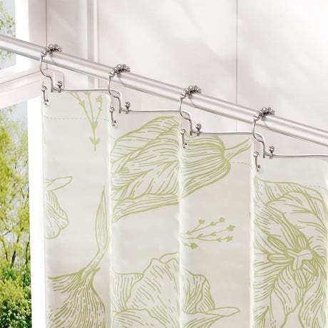 AmazerBath Nickel plastic double shower curtain hooks, set of 12, product detail view.