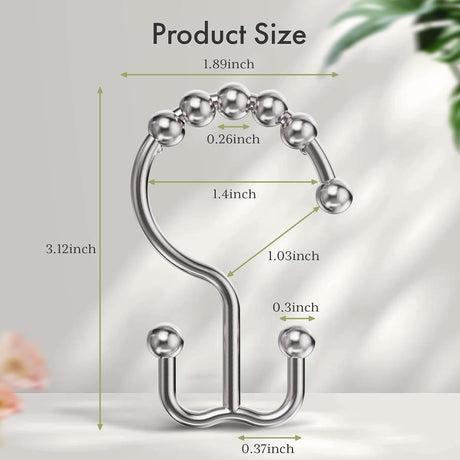 AmazerBath Nickel plastic double shower curtain hooks, set of 12, product detail view.