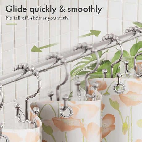 AmazerBath Nickel plastic double shower curtain hooks, set of 12, product detail view.