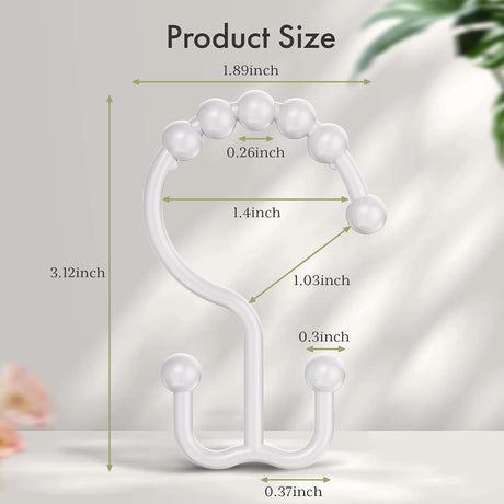 AmazerBath White plastic double shower curtain hooks, set of 12, product detail view.