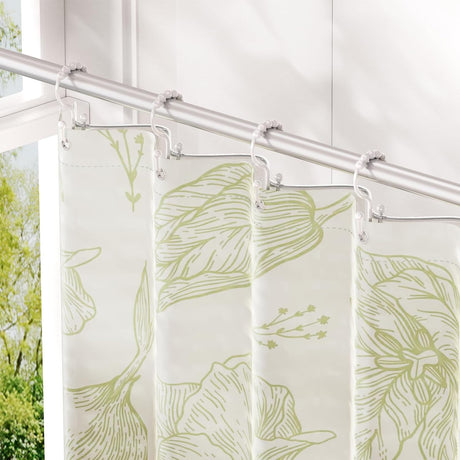 AmazerBath White plastic double shower curtain hooks, set of 12, product detail view.