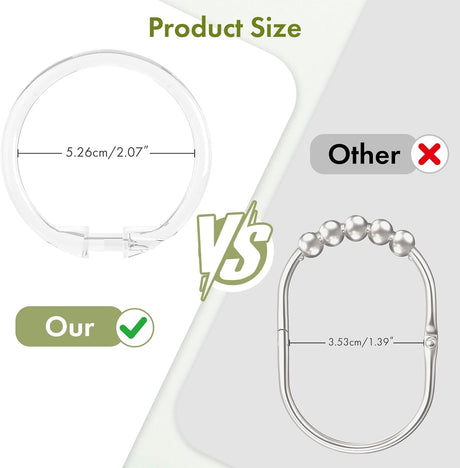AmazerBath clear snap-closure shower curtain rings hanging a patterned curtain from a metal rod.