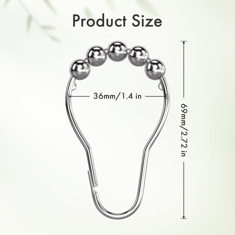 AmazerBath Chrome rust-resistant metal shower curtain rings, set of 12, product detail view.