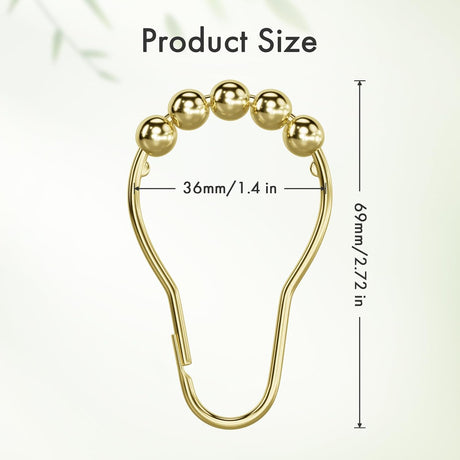 AmazerBath Gold rust-resistant metal shower curtain rings, set of 12, product detail view.