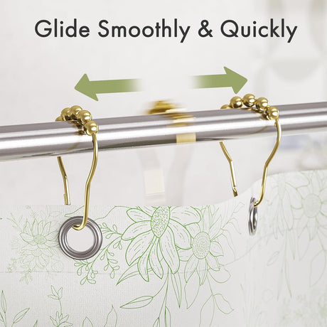 AmazerBath Gold rust-resistant metal shower curtain rings, set of 12, product detail view.