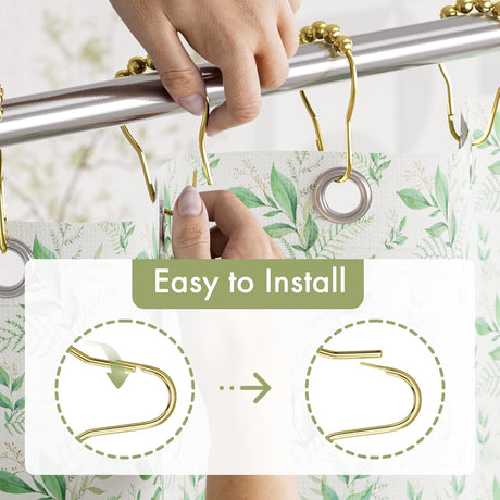 AmazerBath Gold rust-resistant metal shower curtain rings, set of 12, product detail view.