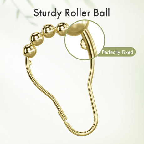 AmazerBath Gold rust-resistant metal shower curtain rings, set of 12, product detail view.