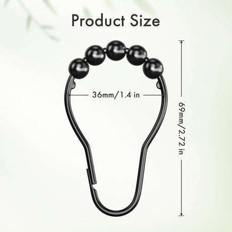 AmazerBath Matte Black rust-resistant metal shower curtain rings, set of 12, product detail view.