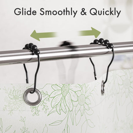 AmazerBath Matte Black rust-resistant metal shower curtain rings, set of 12, product detail view.