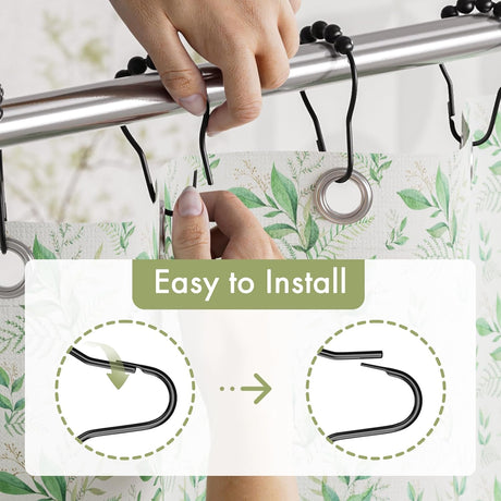 AmazerBath Matte Black rust-resistant metal shower curtain rings, set of 12, product detail view.