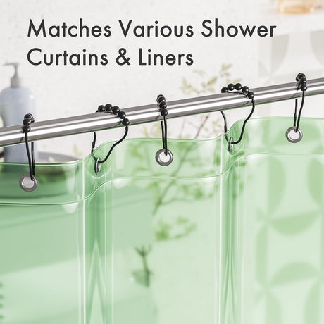 AmazerBath Matte Black rust-resistant metal shower curtain rings, set of 12, product detail view.