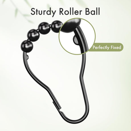 AmazerBath Matte Black rust-resistant metal shower curtain rings, set of 12, product detail view.