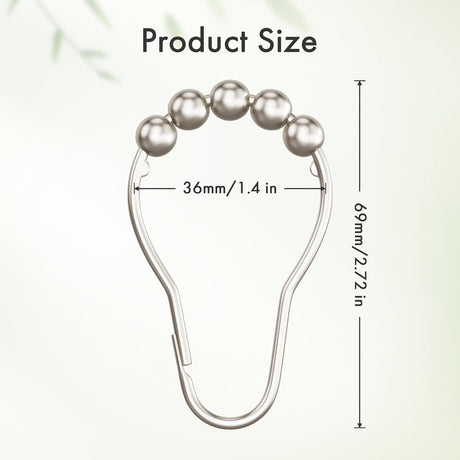 AmazerBath Matte Nickel rust-resistant metal shower curtain rings, set of 12, product detail view.