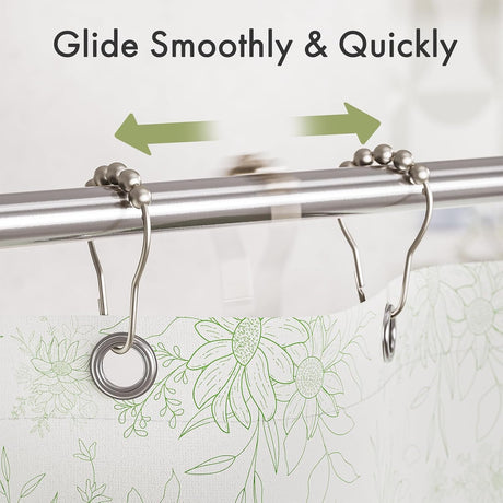 AmazerBath Matte Nickel rust-resistant metal shower curtain rings, set of 12, product detail view.