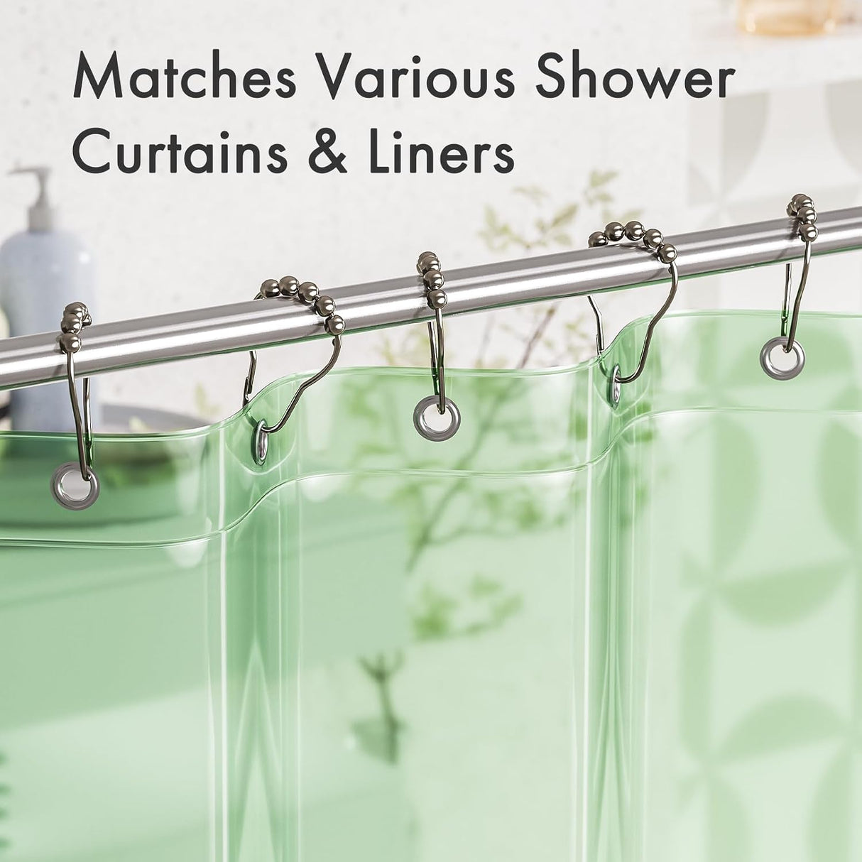 AmazerBath Nickel rust-resistant metal shower curtain rings, set of 12, product detail view.