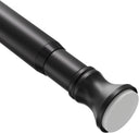 AmazerBath Black segmented spring tension rod close-up showing the smooth metal finish and non-slip end cap.