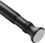 AmazerBath Black segmented spring tension rod close-up showing the smooth metal finish and non-slip end cap.