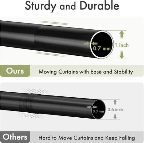 AmazerBath Segmented Spring Tension Shower Curtain Rod in Black, product detail image.