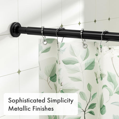 AmazerBath Segmented Spring Tension Shower Curtain Rod in Black, product detail image.
