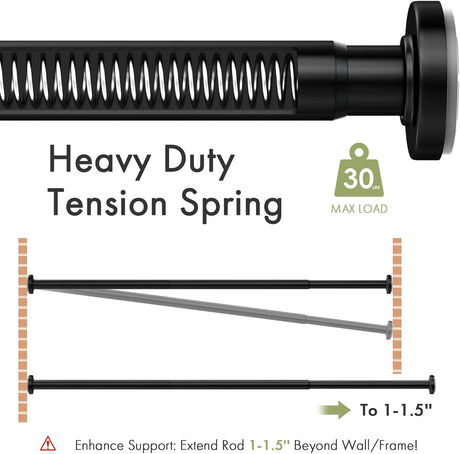 AmazerBath Segmented Spring Tension Shower Curtain Rod in Black, product detail image.