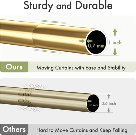 AmazerBath Segmented Spring Tension Shower Curtain Rod in Gold, product detail image.