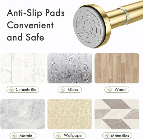 AmazerBath Segmented Spring Tension Shower Curtain Rod in Gold, product detail image.