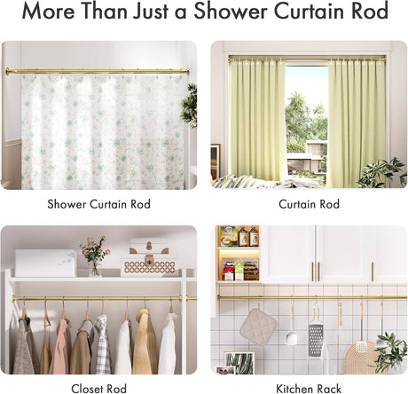 AmazerBath Segmented Spring Tension Shower Curtain Rod in Gold, product detail image.