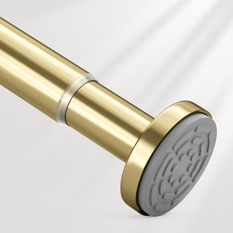 AmazerBath gold segmented spring tension shower curtain rod installed in a bathroom for secure, tool-free support.