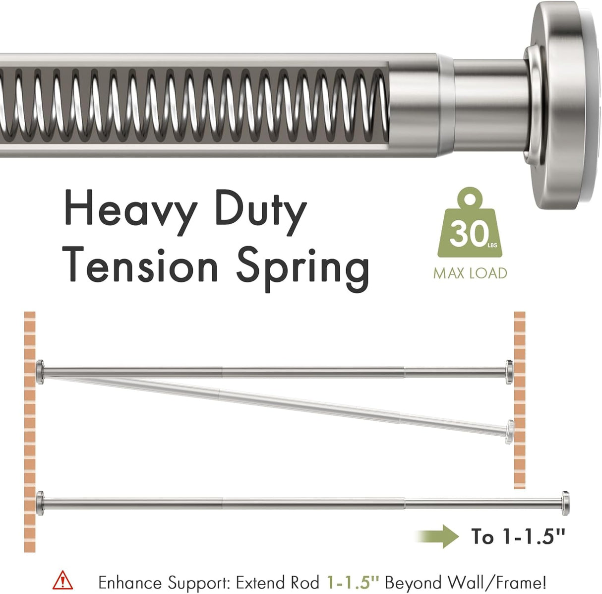 Material thickness detail of the Segmented Spring Tension Shower Curtain Rod in nickel.