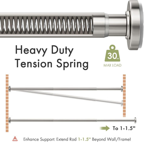 AmazerBath Segmented Spring Tension Shower Curtain Rod in Nickel, product detail image.